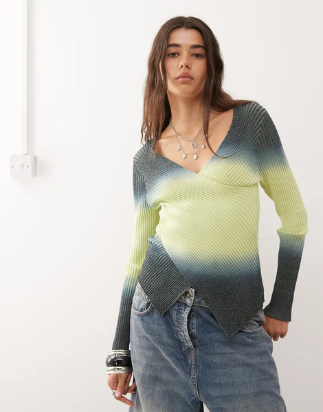  Collusion Ombre Knited Long Sleeve Wrap Top Red 