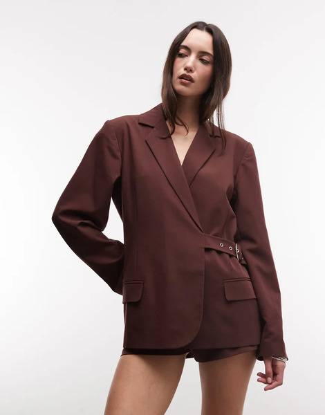 Collusion Oversized Buckle Blazer In Chocolate Co Ord Brown 