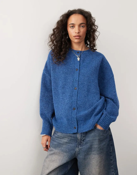  Collusion Oversized Crew Neck Cardigan In Blue 