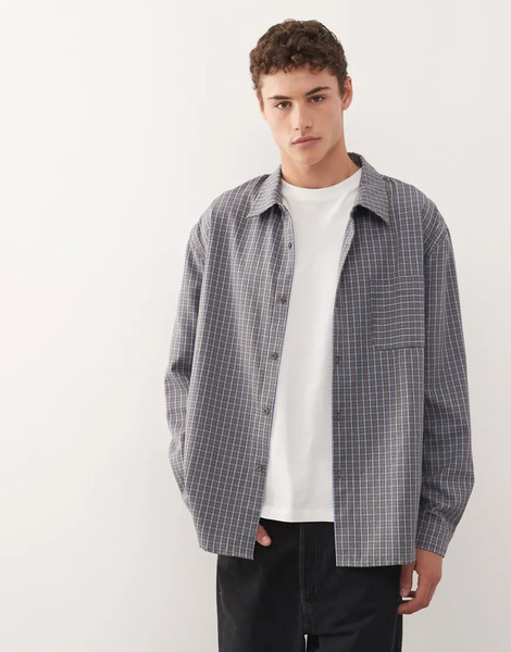  Collusion Oversized Long Sleeve Shirt In Blue Check 