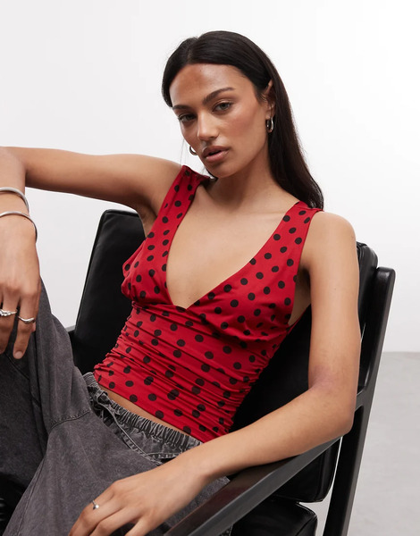  Collusion Plunge Halter In Red Polka Dot 
