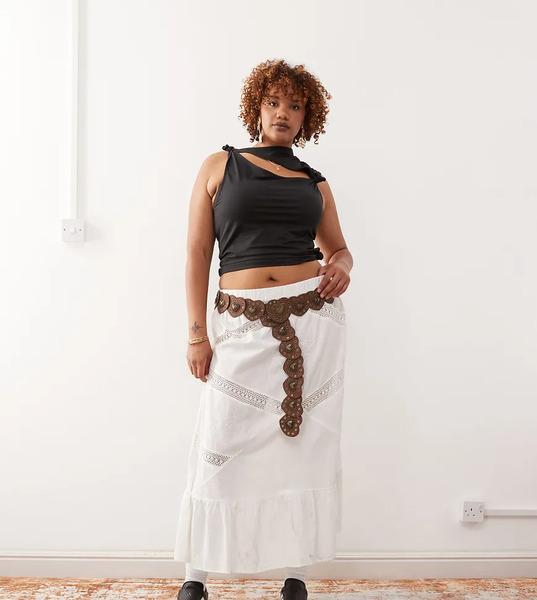  Collusion Plus Broidery Maxi Beach Skirt In White 