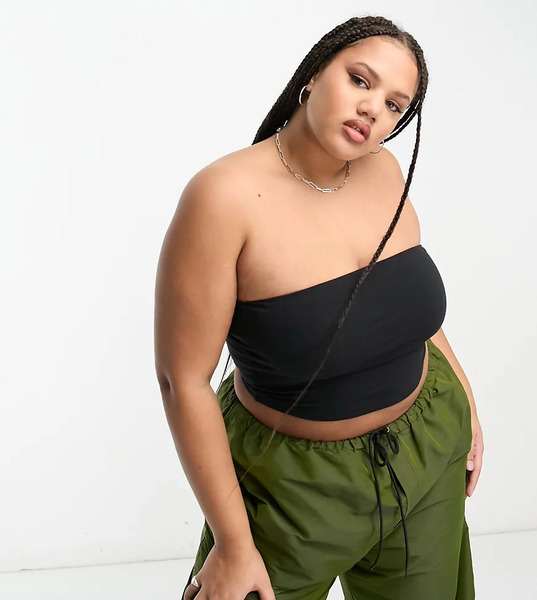  Collusion Plus Jersey Double Lined Bandeau Top In Black 