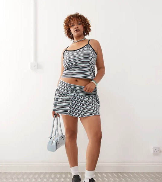  Collusion Plus Mini Stripe Ruffle Skirt In Multi 