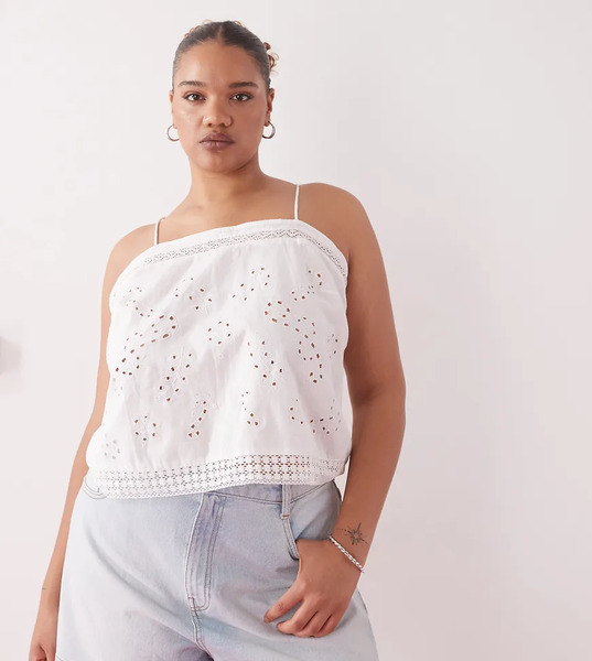  Collusion Plus Open Back Crochet Patch Work Cami Top In White 