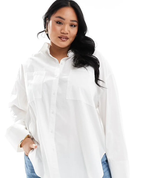  Collusion Plus Poplin Oversized Shirt In White 
