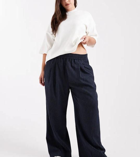  Collusion Plus Tailored Pull On Trouser In Navy Stripe 