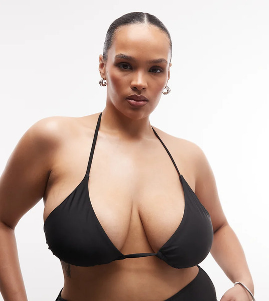  Collusion Plus Tie Front Triangle Bikini Top In Black 