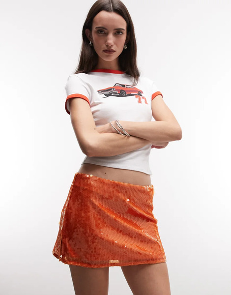  Collusion Sequin Mini Skirt In Orange 