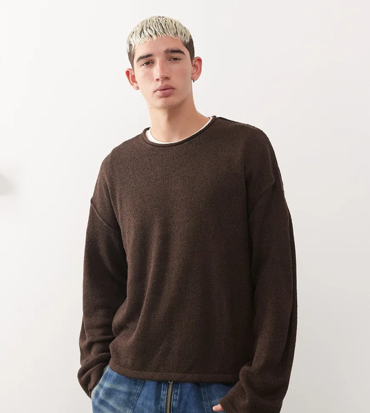  Collusion Slouchy Oversized Fine Knitted Jumper In Brown 