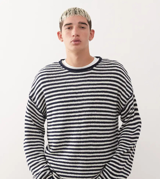  Collusion Slouchy Oversized Fine Knitted Jumper In Stripe Multi 