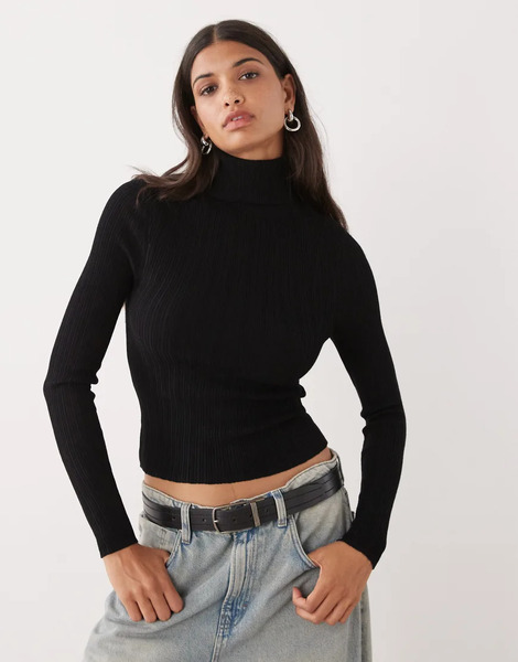  Collusion Soft Knitted Ribbed Roll Neck In Black 