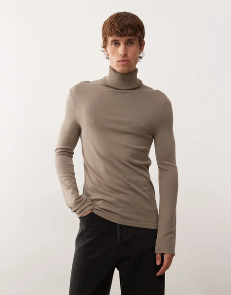  Collusion Soft Knitted Roll Neck In Khaki Green 