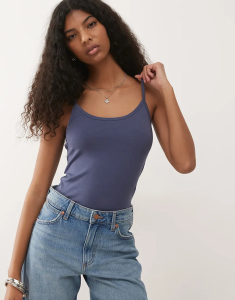  Collusion Spaghetti Strap Fitted Vest Top In Navy Blue 