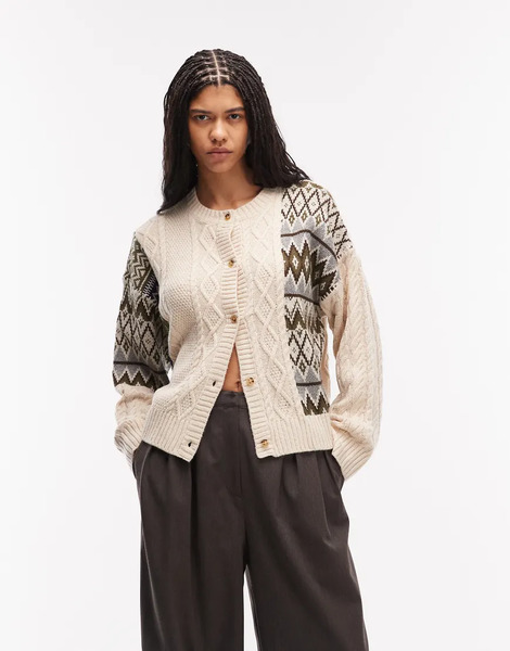  Collusion Spliced Cable Fairisle Cardi Multi 