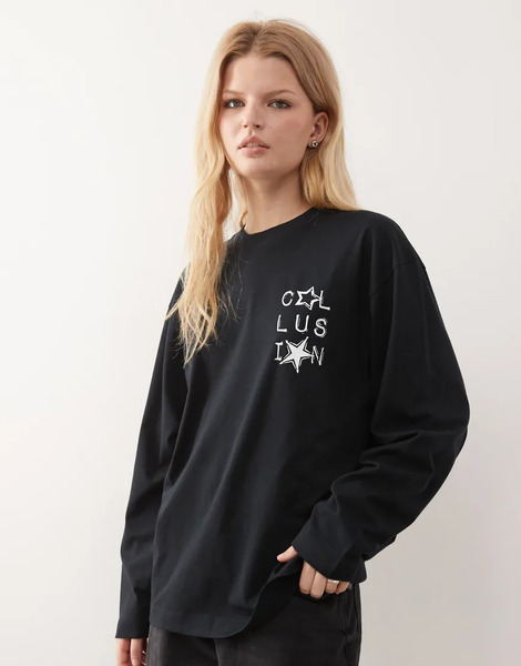  Collusion Star Oversized Tee With Back Graphic In Black 