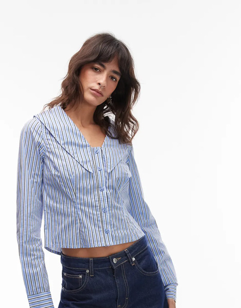  Collusion Stripe Collar Blouse In Blue 
