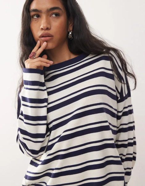  Collusion Stripe Crew Jumper In Navy 