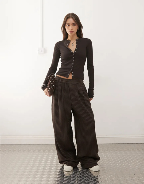 Collusion Stripe Pull On Trousers In Chocolate Brown 