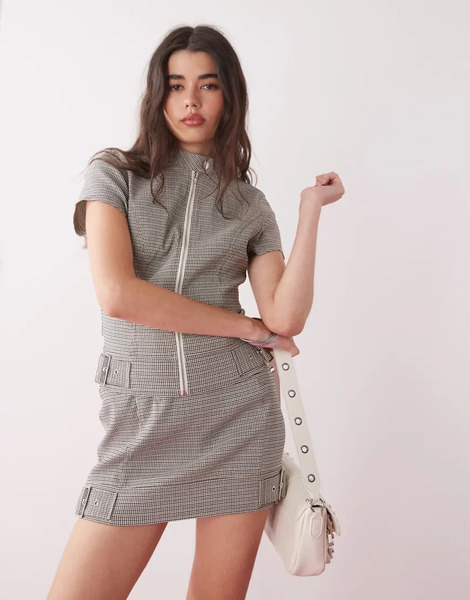  Collusion Tailored Mini Skirt In Mixed Check Multi 