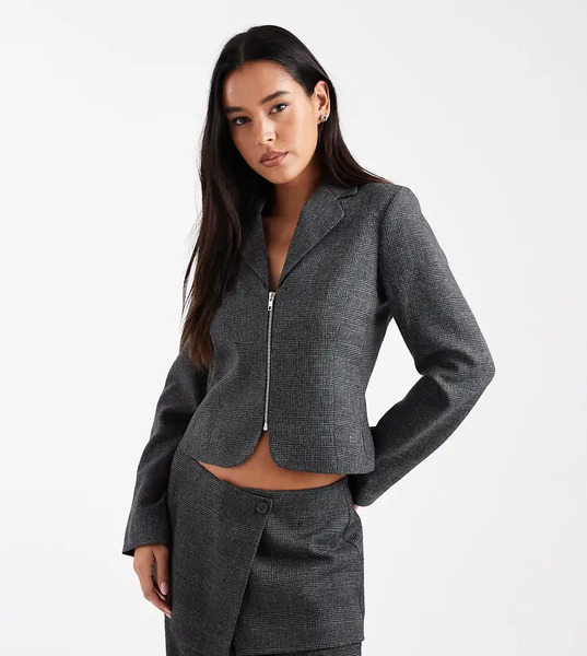  Collusion Tailored Zip Blazer Co Ord In Check Grey 