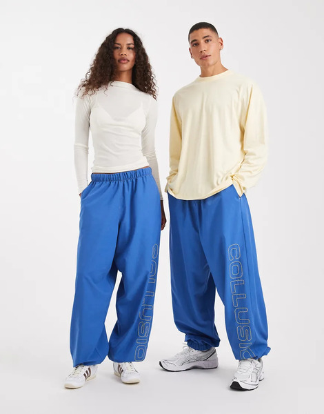  Collusion Unisex Baggy Nylon Oversized Joggers Blue 