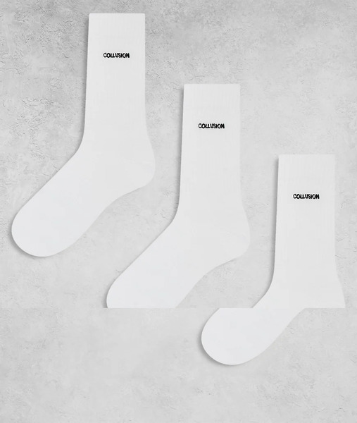  Collusion Unisex Branded Sock 3 Pack In White 