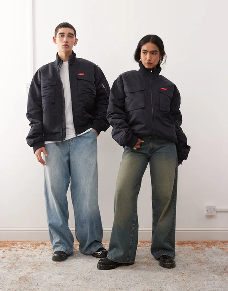 Collusion Unisex High Neck Bomber In Navy Blue 