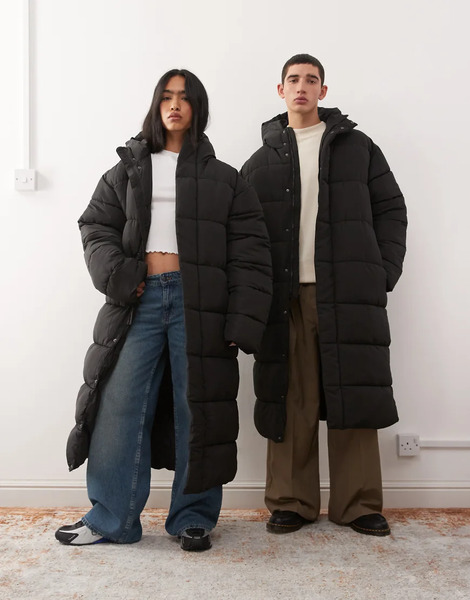  Collusion Unisex Maxi Puffer Coat In Black 