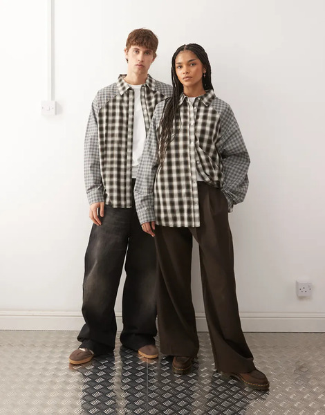  Collusion Unisex Spliced Oversized Shirt In Grey Check 