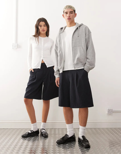  Collusion Unisex Tailored Jort In Pinstripe Multi 
