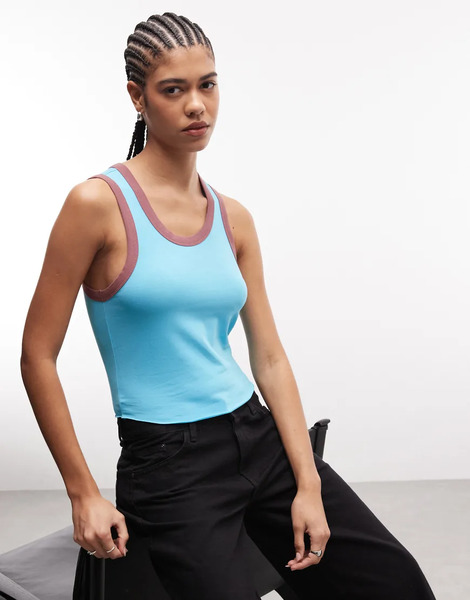  Collusion Vest Top With Contrast Binding Teal Blue 