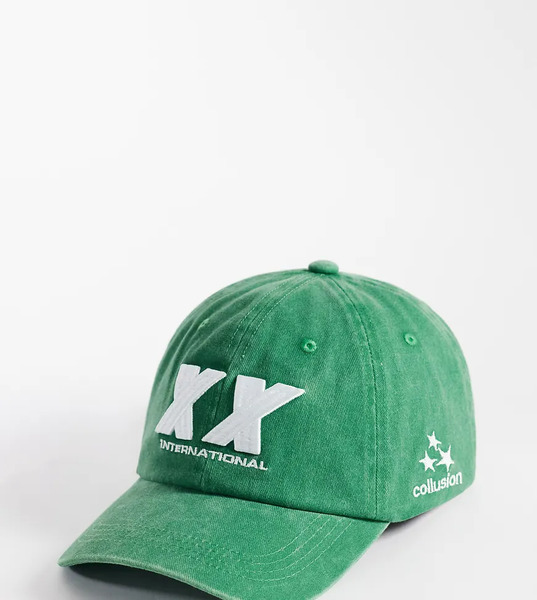 Collusion Washed Embroidered Cap In Green 