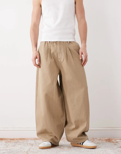  Collusion Xl Balloon Pull On Pleated Trouser In Stone Neutral 
