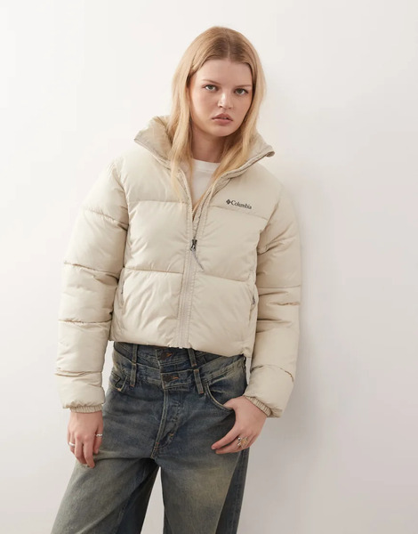  Columbia Puffect Ii Cropped Puffer Jacket In Dark Stone Neutral 