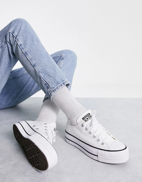  Converse Chuck Taylor Lift Ox Platform Trainers In White 
