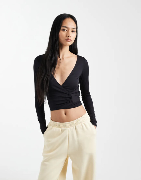  Cotton On Active Wrap Top In Black 