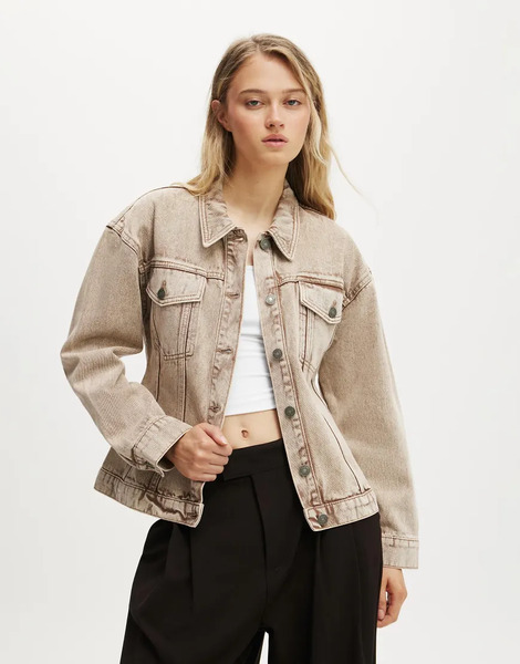  Cotton On Alva Cinched Denim Jacket In Beige Neutral 