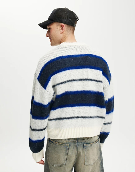  Cotton On Box Fit Fuzzy Crew Knit In Blue 