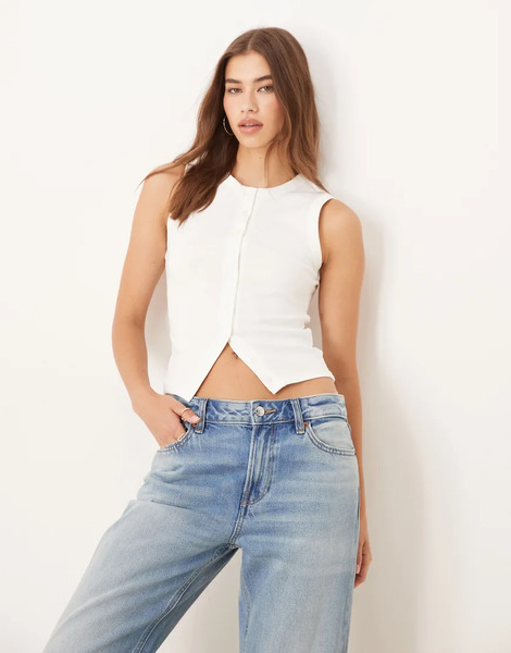  Cotton On Charlie Button Front Tank In White 