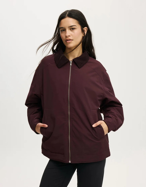  Cotton On Contrast Collar Oversized Jacket In Burgundy Auburn 