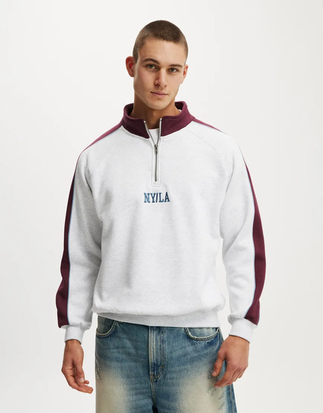  Cotton On Graphic 1/4 Zip Fleece In Grey 