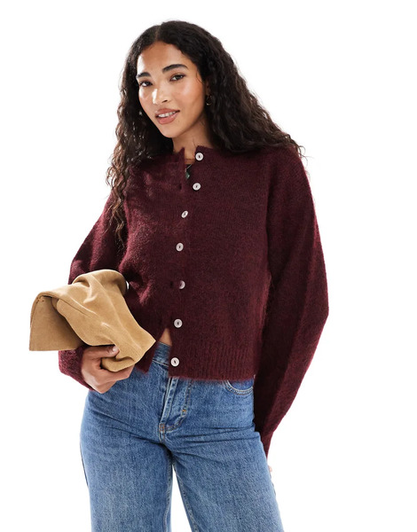  Cotton On Lofty Luxe Crew Cardigan In Deep Pomegranite Red 