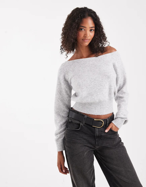  Cotton On Luxe Off Shoulder Knit In Grey Marle 