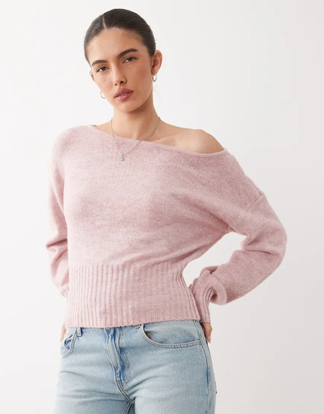  Cotton On Luxe Off Shoulder Knit Top In Blushed Cloud Pink 