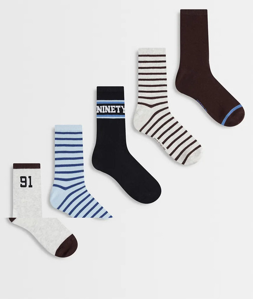  Cotton On 5 Pack Crew Sock In Blue Stripe Mix 
