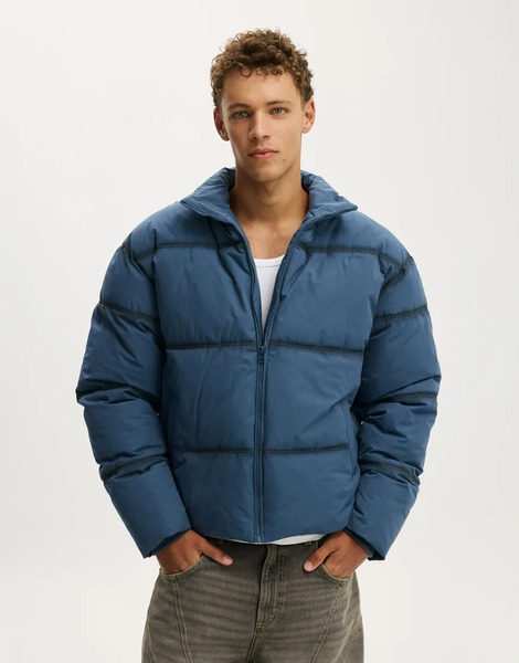  Cotton On Puffer Jacket In Smoke Blue 