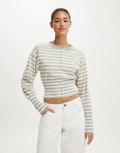  Cotton On Sara Stripe Button Cardigan In Multi 