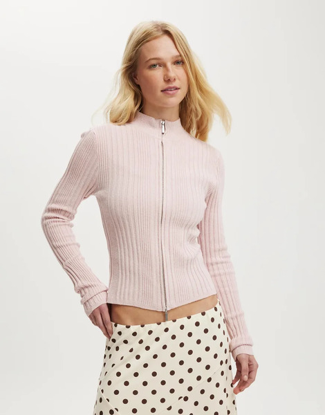  Cotton On Variegated Rib Zip Through In Pink 