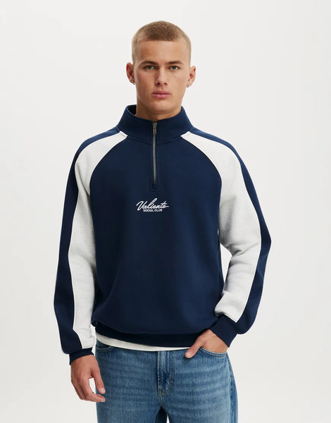  Cotton On 1/4 Zip Graphic Fleece In Blue 